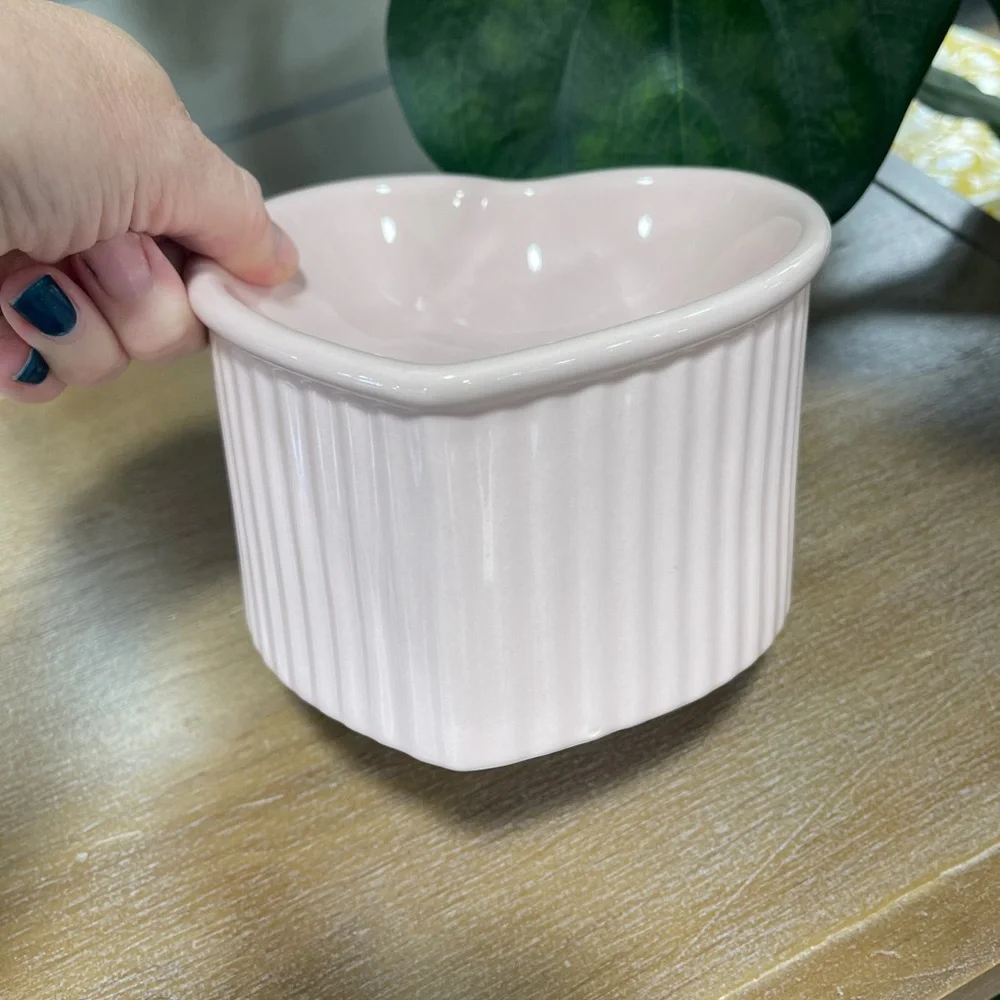 Pastel Pink Heart Shaped Ceramic Elevated Pet Food Water Dish Dog or Cat NEW